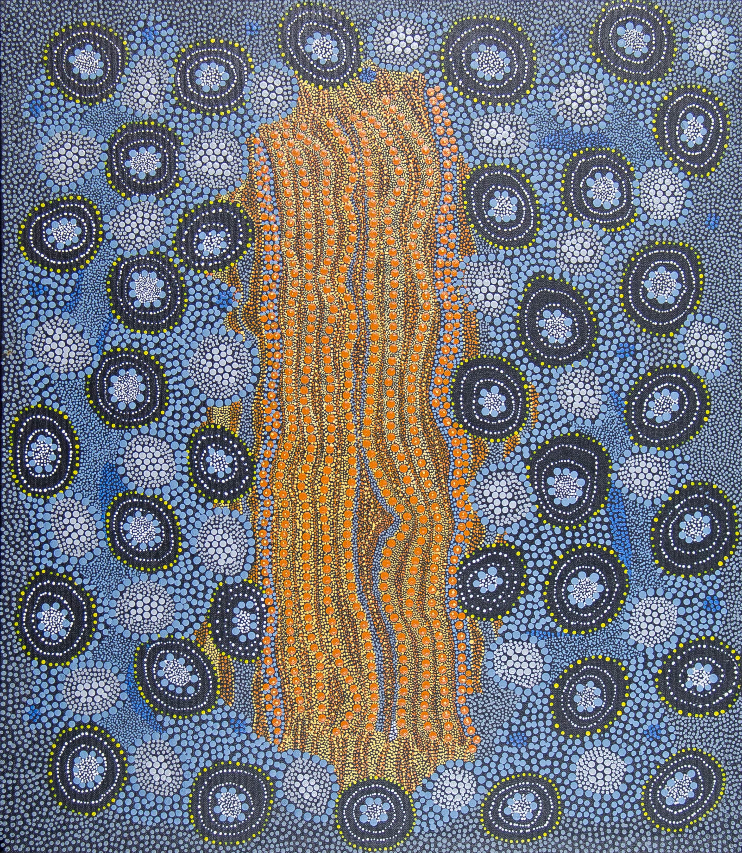 Image showing one of the Shared Sky artworks with the following caption “After talking and spending time with the scientists I want to look at other constellations. The story behind Coma Berenices caught my attention because of the relationship to the importance of the hair to the night sky. In our culture hair is not to be cut at night.”