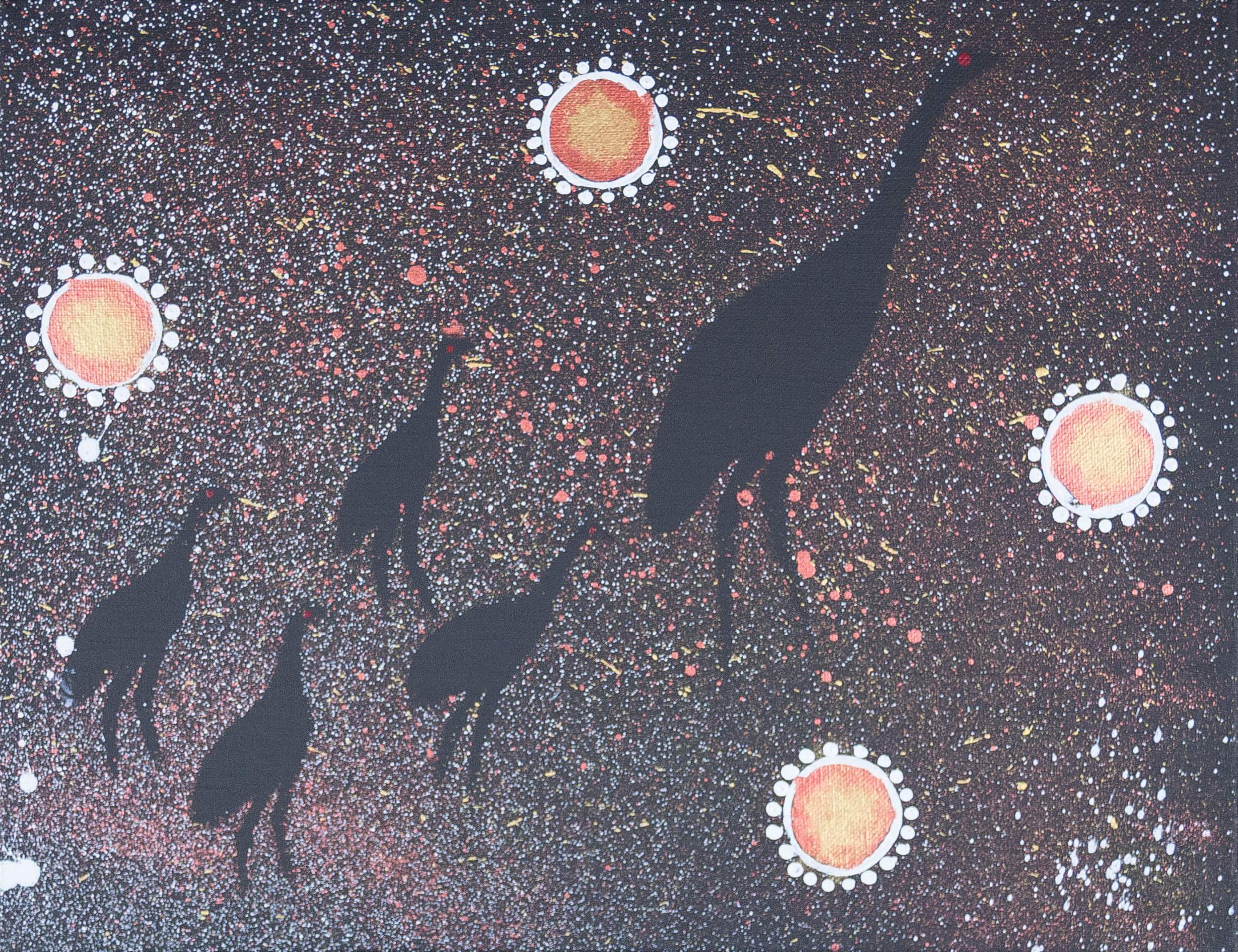 Image showing one of the Shared Sky artworks with the following caption “With the hatched emu chicks.”