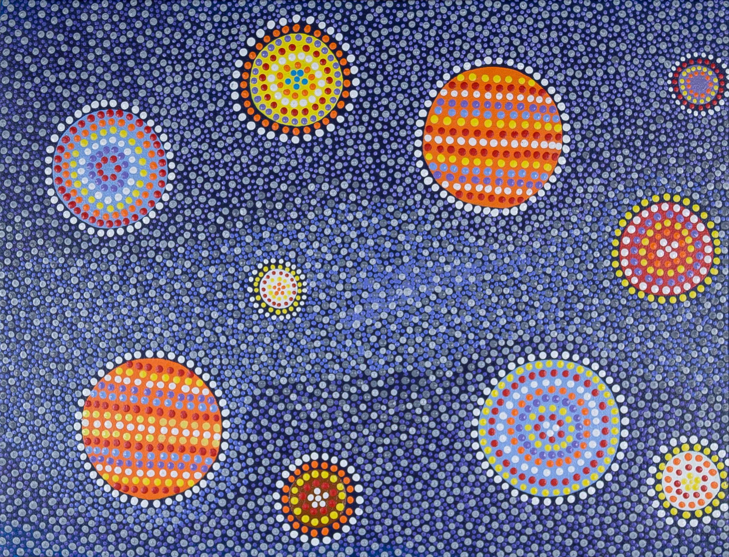 Image showing one of the Shared Sky artworks with the following caption “This constellation rises in the early evening. One of the favourite constellations of Professor Steve Tingay who related to me of his fascination of this group of stars since his boyhood.”