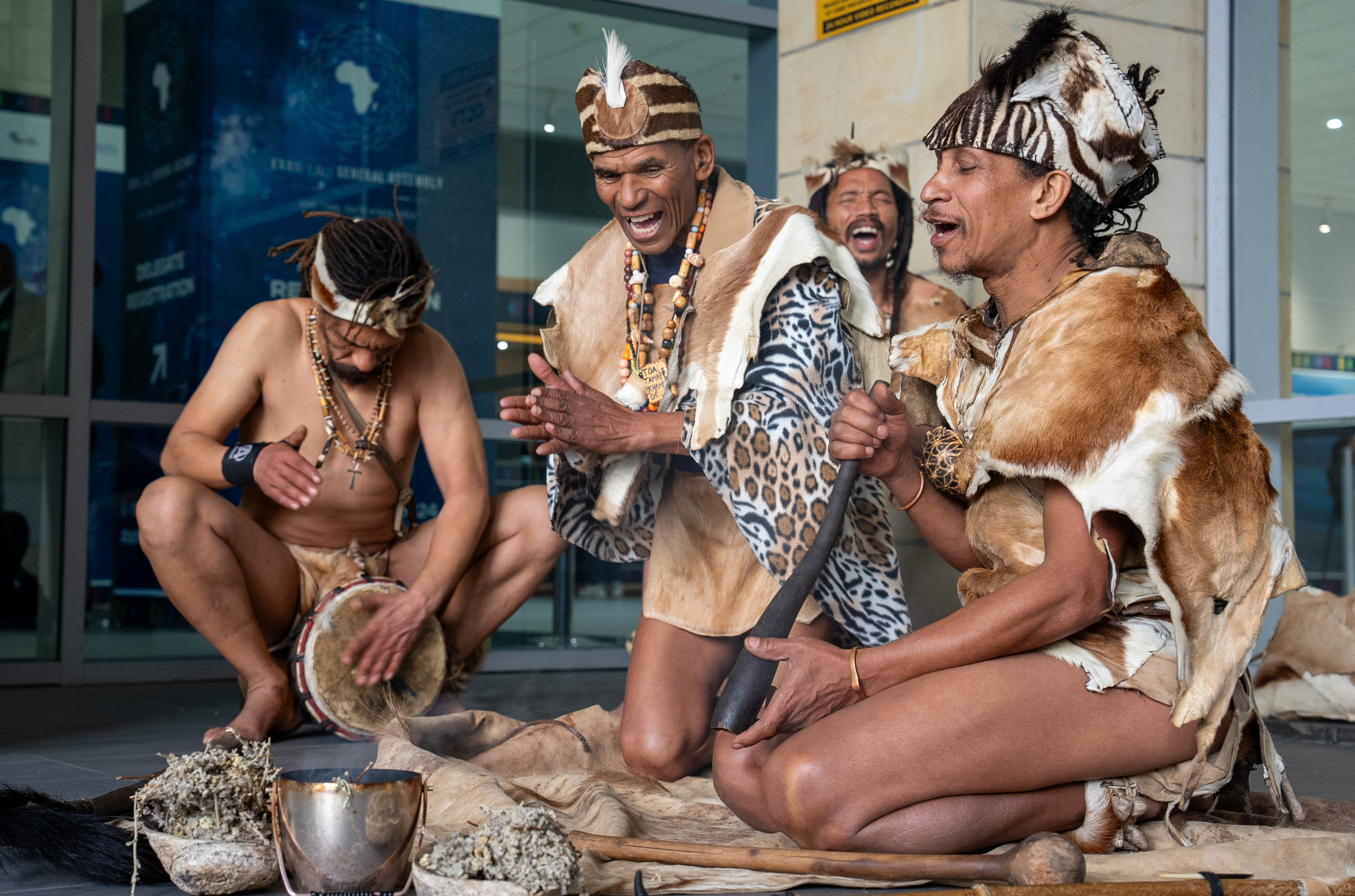 Dancers at launch of Cosmic Echoes exhibition in Cape Town