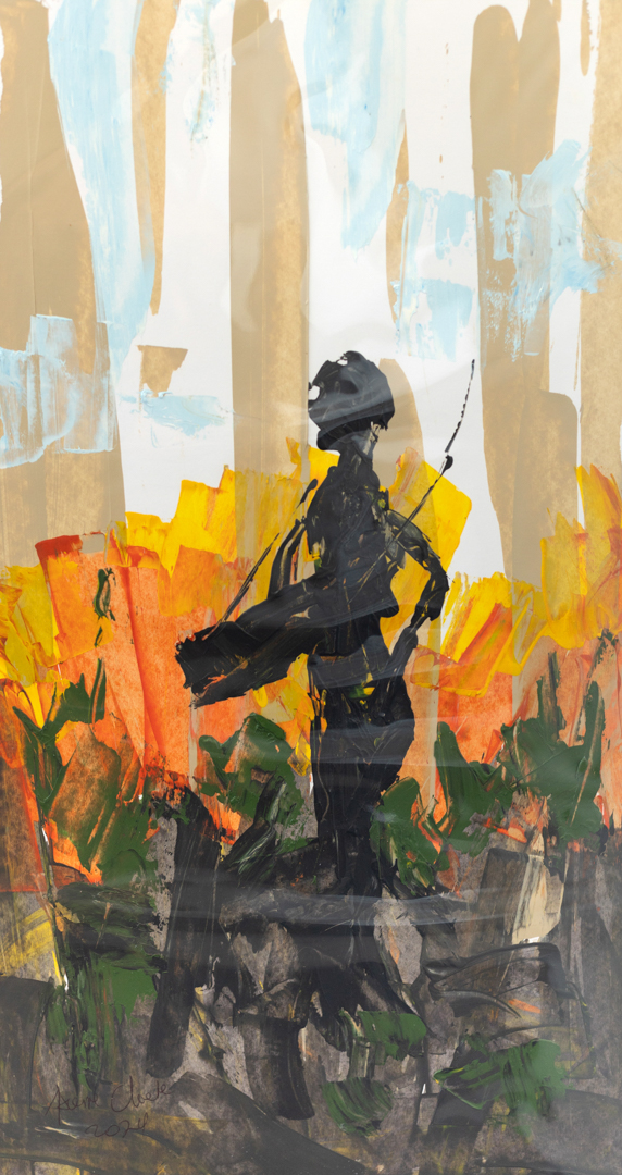 Painting of a person walking.