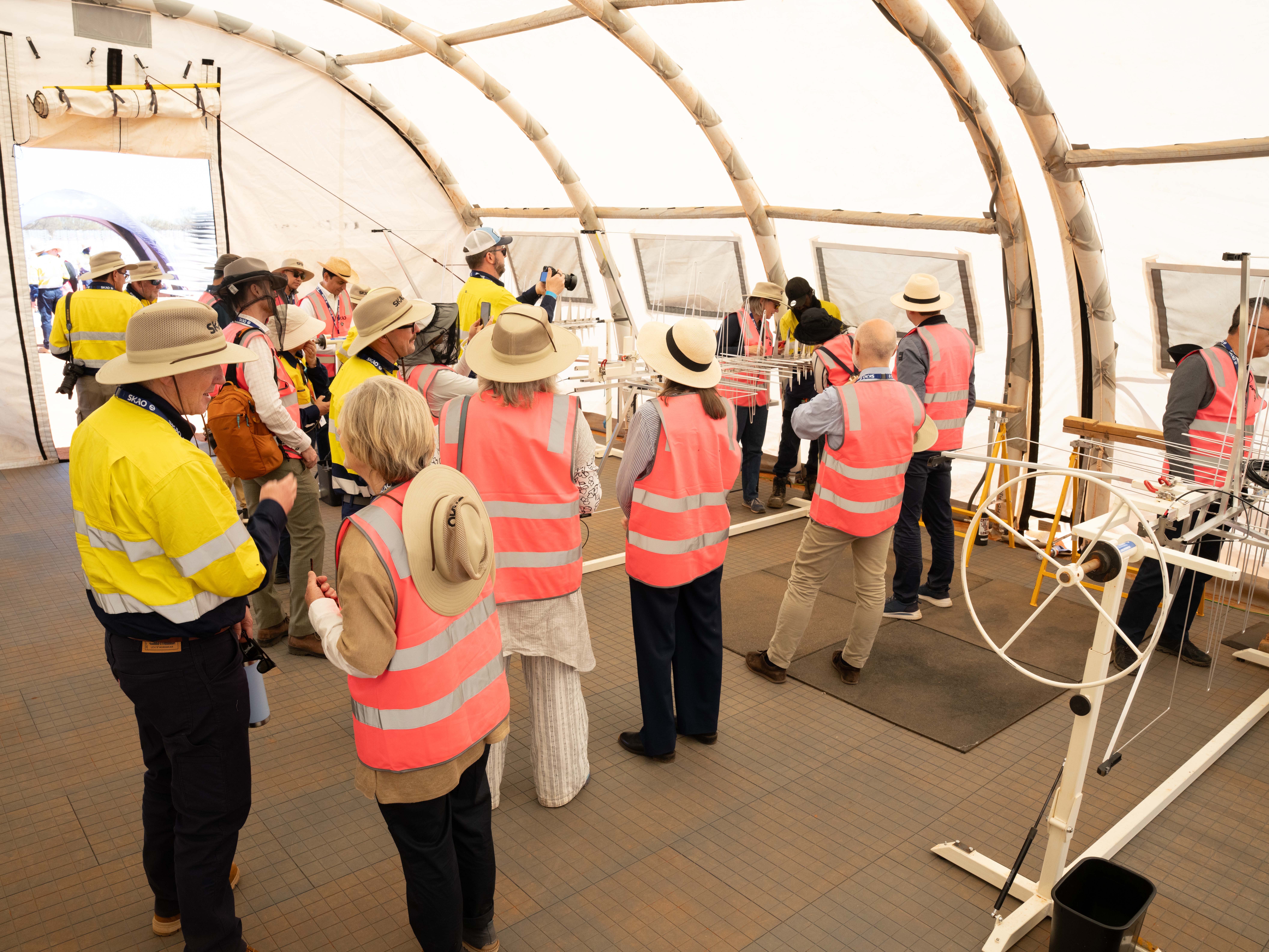 The diplomatic visitors were shown how to assemble SKA-Low antennas as part of the trip. Credit: SKAO/CSIRO