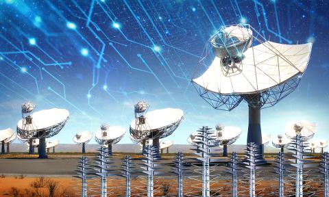 artist’s impression of the detection of extra-terrestrial technosignatures using the SKA