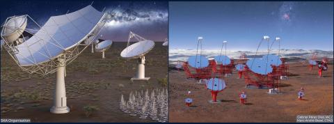 Artists impressions of the SKA telescopes and CTA telescopes 