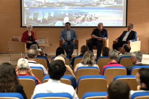  From left: IAA’s Deputy Science Director Isabel Márquez, ESO Director-General Xavier Barcons, SKAO Director-General Prof. Philip Diamond, and CTA Project Manager Wolfgang Wild on stage at the roundtable