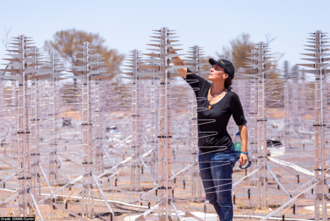 Maria Grazia Labate working with the SKA-Low prototype station antennas