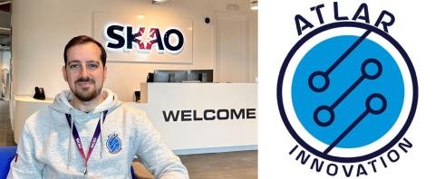 ATLAR CEO Hélder Ribeiro during a visit to the SKAO Global Headquarters and, right, ATLAR's logo