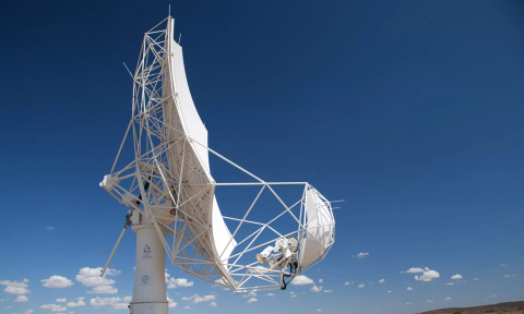 The SKAMPI dish with a blue sky behind