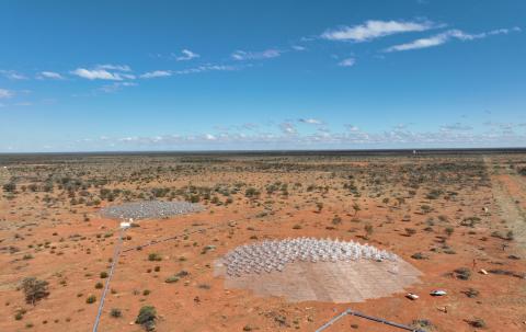 The Aperture Array Verification System 3 (AAVS3) during installation at the SKA-Low site in Western Australia. To the left is AAVS2