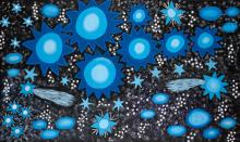 Painting of the seven sisters surrounded by many more stars. 