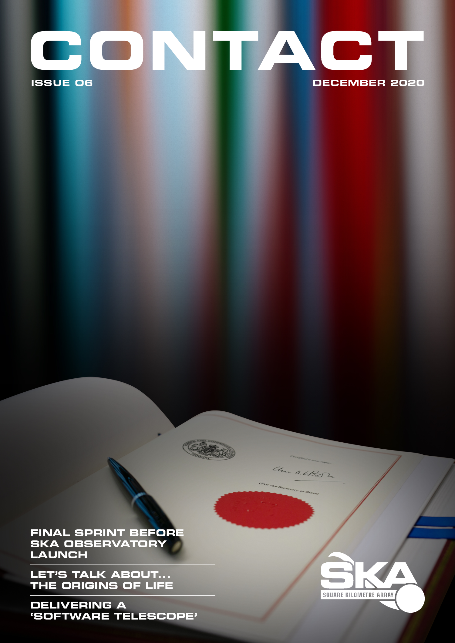 Cover for Contact issue 6 showing a close up of the SKAO Convention