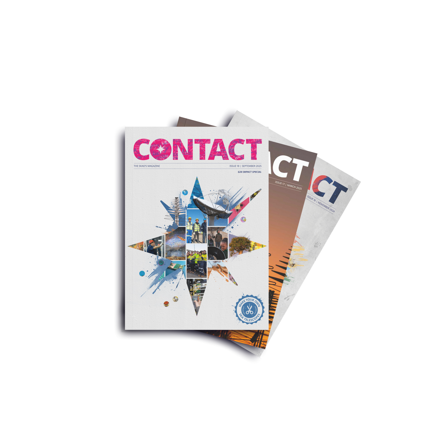 Covers of Contact issue 18, 17 and 16.