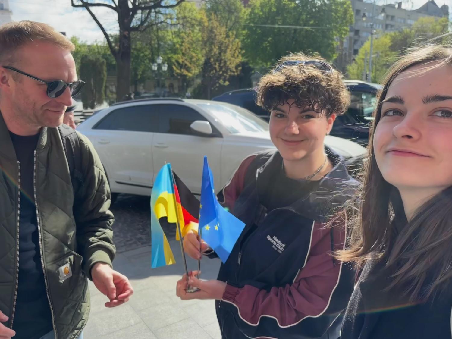 During a recent trip to Ukraine with Valeriia  Pinchuk (centre) and Mariia Seniak (right) from  Ivan Franko National University of Lviv. Credit: Stefan Ohm